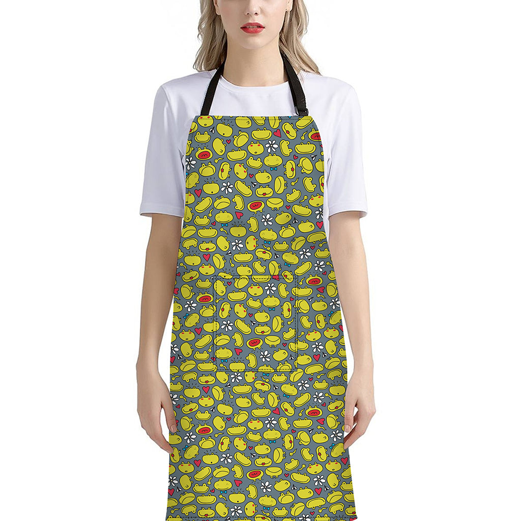Frog Faces Pattern Print Bib Apron With Pocket