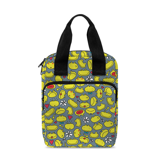 Frog Faces Pattern Print Bible Tote Bag