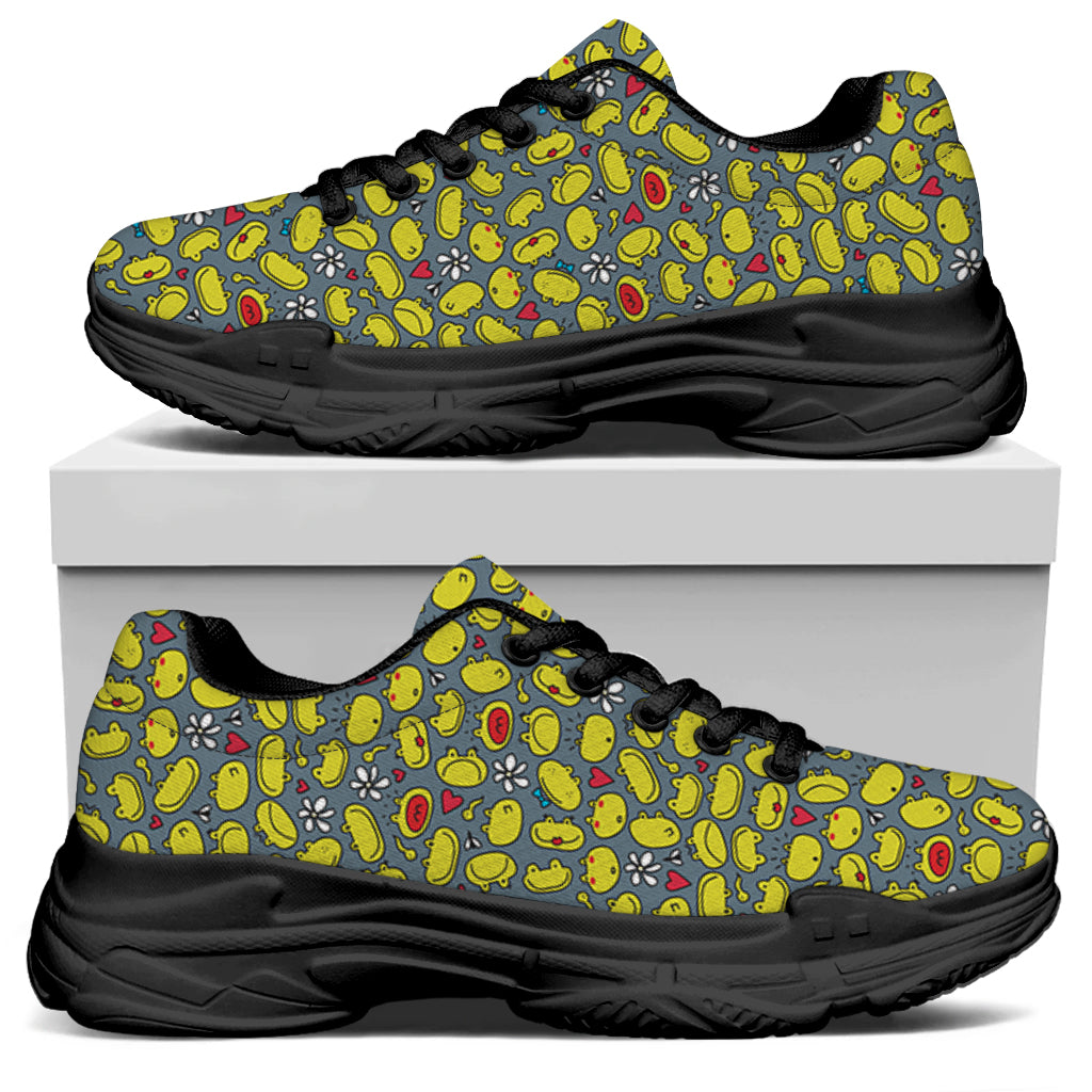 Frog Faces Pattern Print Black Chunky Shoes