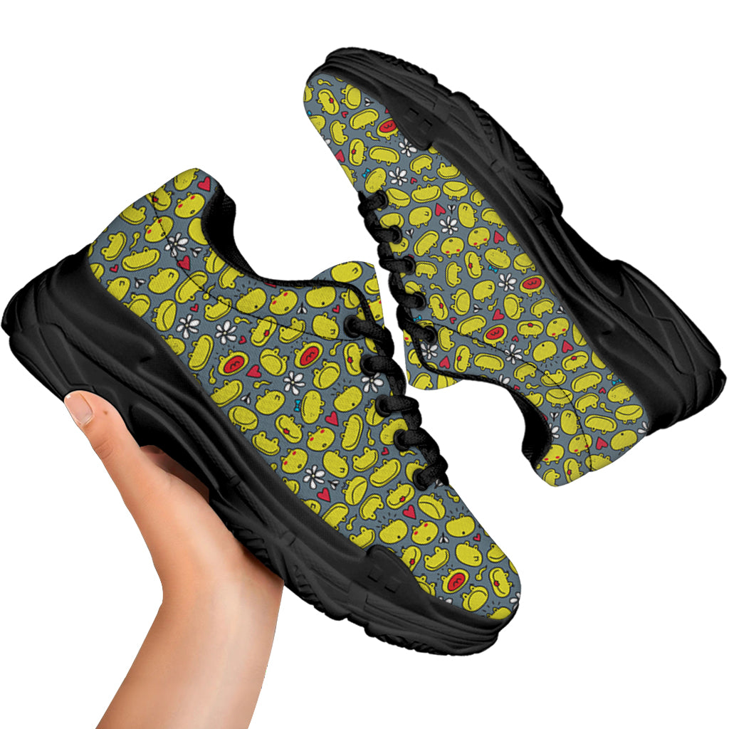 Frog Faces Pattern Print Black Chunky Shoes
