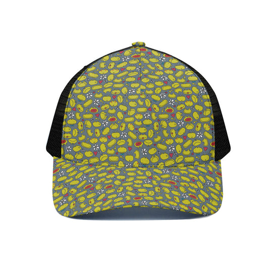 Frog Faces Pattern Print Black Mesh Trucker Cap