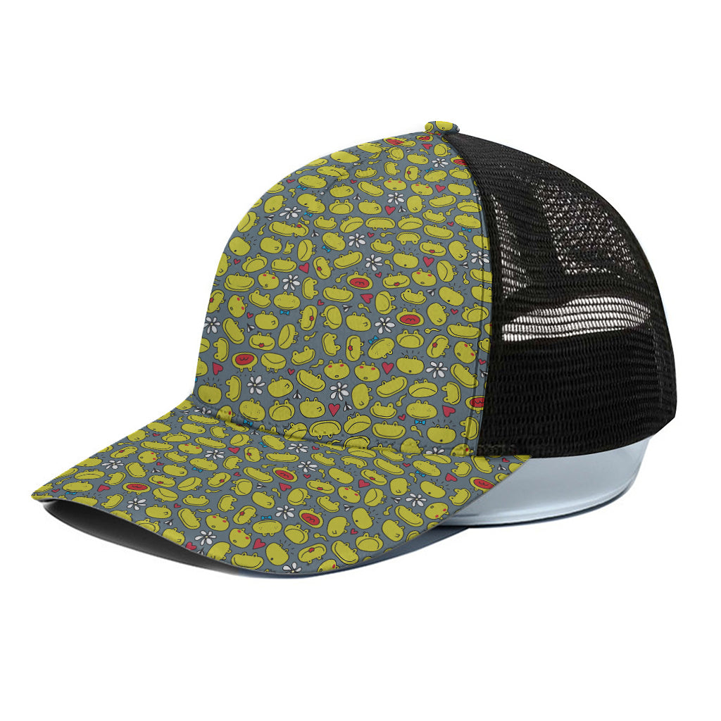 Frog Faces Pattern Print Black Mesh Trucker Cap