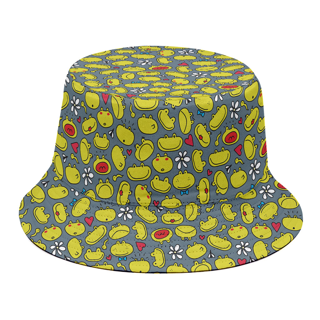 Frog Faces Pattern Print Bucket Hat