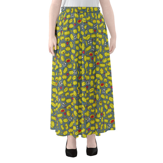 Frog Faces Pattern Print Chiffon Maxi Skirt