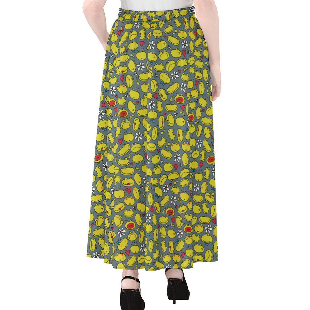 Frog Faces Pattern Print Chiffon Maxi Skirt
