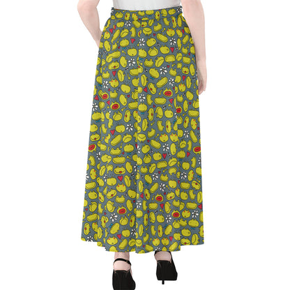 Frog Faces Pattern Print Chiffon Maxi Skirt