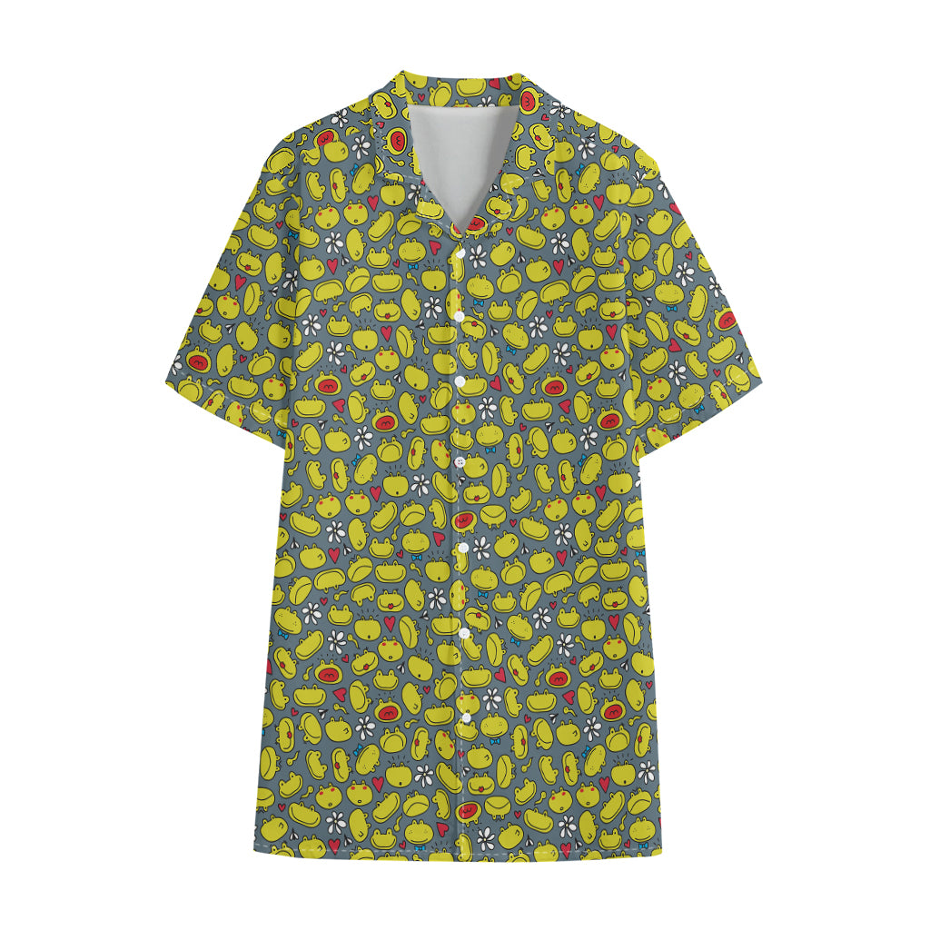 Frog Faces Pattern Print Cotton Hawaiian Shirt