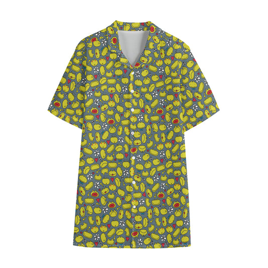 Frog Faces Pattern Print Cotton Hawaiian Shirt
