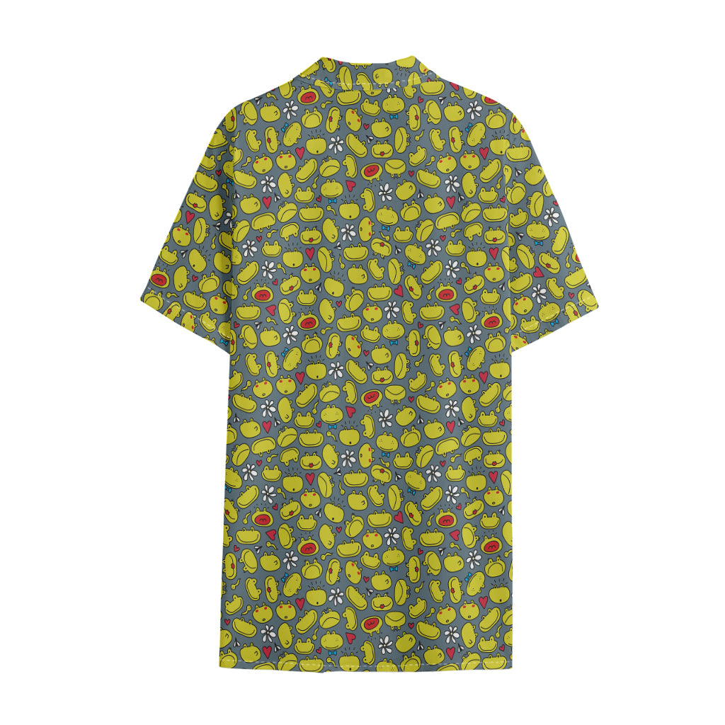 Frog Faces Pattern Print Cotton Hawaiian Shirt