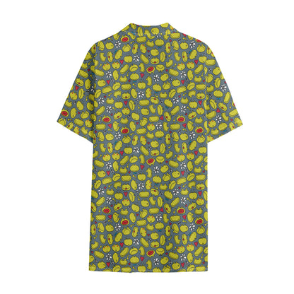 Frog Faces Pattern Print Cotton Hawaiian Shirt