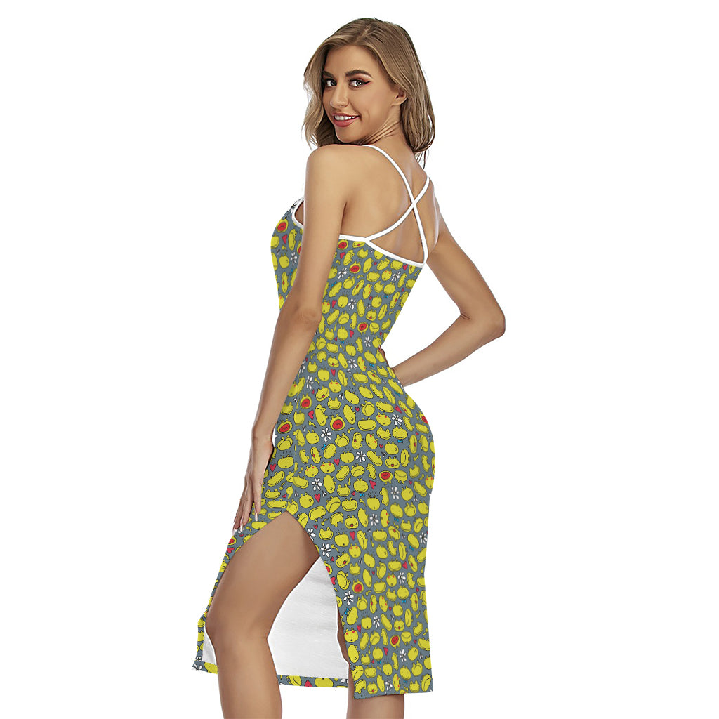 Frog Faces Pattern Print Cross Back Cami Dress