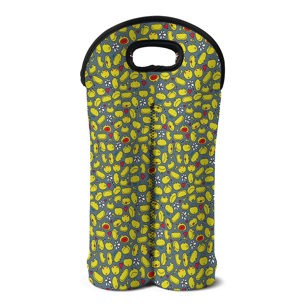 Frog Faces Pattern Print Double Neoprene Wine Tote