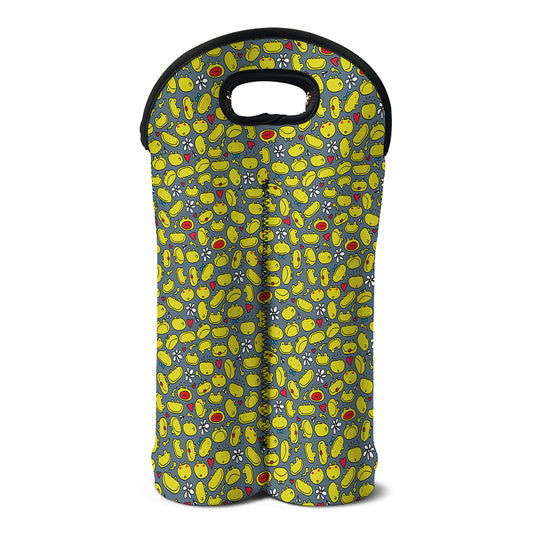 Frog Faces Pattern Print Double Neoprene Wine Tote
