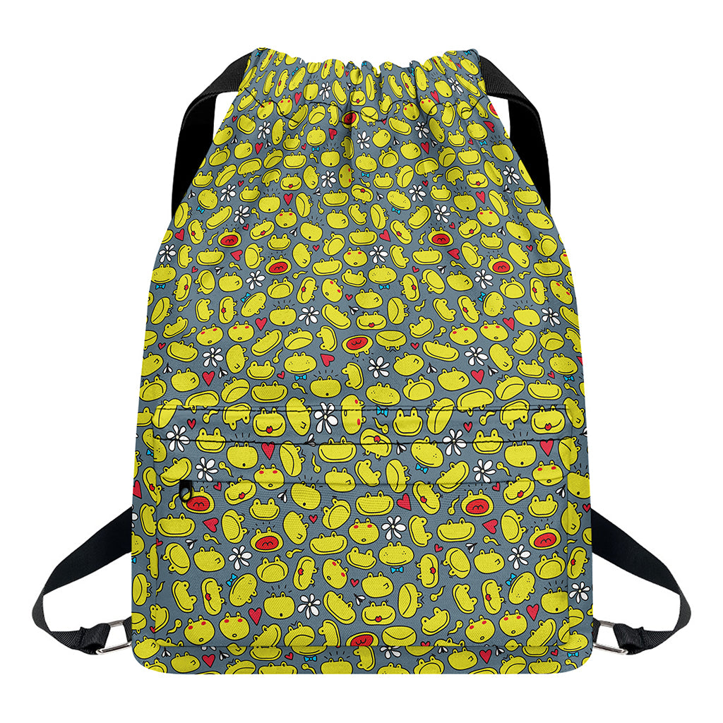 Frog Faces Pattern Print Drawstring Backpack