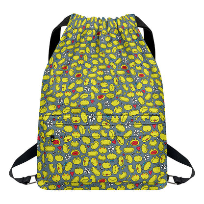 Frog Faces Pattern Print Drawstring Backpack