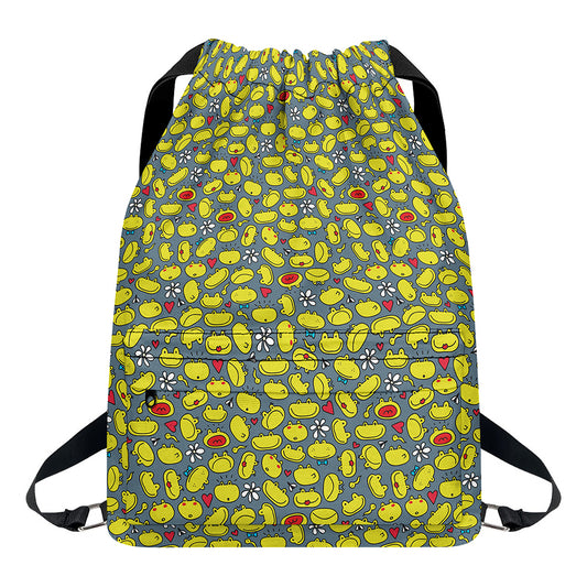 Frog Faces Pattern Print Drawstring Backpack