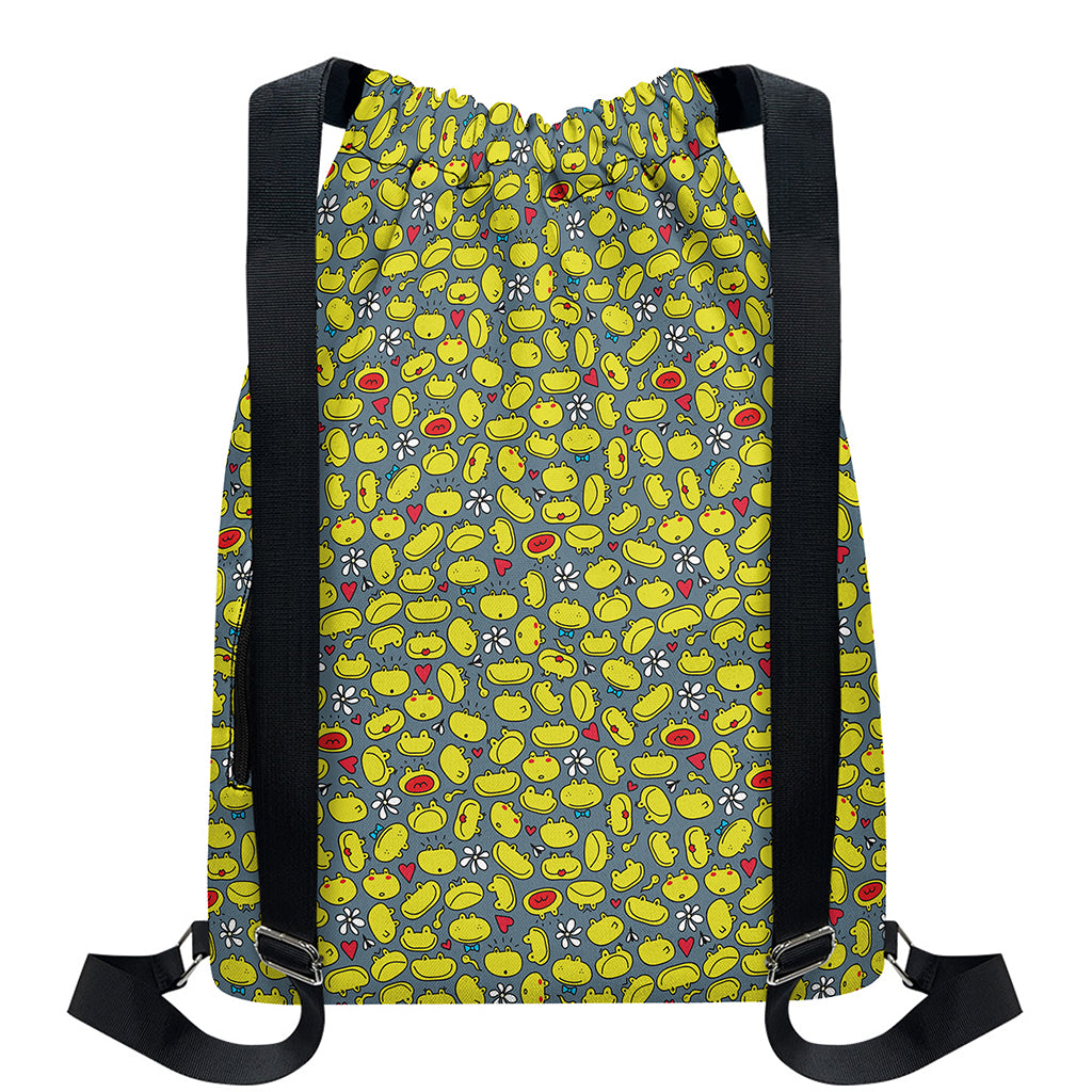Frog Faces Pattern Print Drawstring Backpack