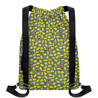 Frog Faces Pattern Print Drawstring Backpack