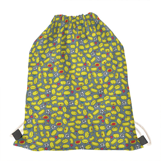 Frog Faces Pattern Print Drawstring Bag