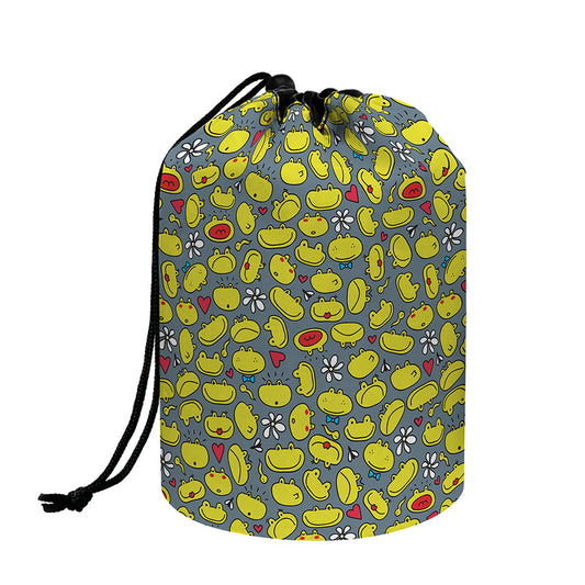 Frog Faces Pattern Print Drawstring Makeup Bag
