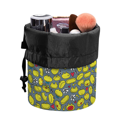 Frog Faces Pattern Print Drawstring Makeup Bag