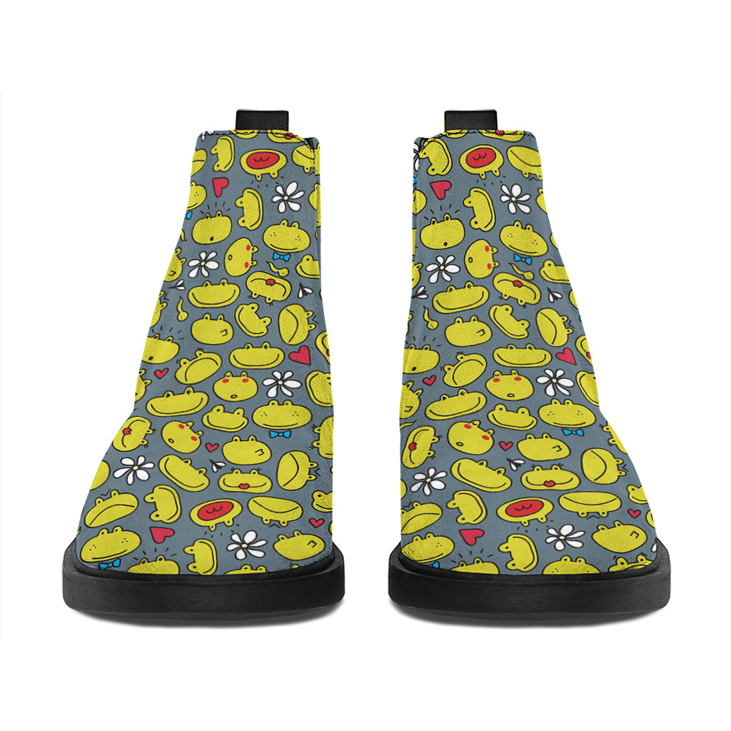 Frog Faces Pattern Print Flat Ankle Boots