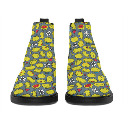Frog Faces Pattern Print Flat Ankle Boots
