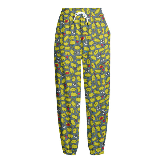 Frog Faces Pattern Print Fleece Lined Knit Pants