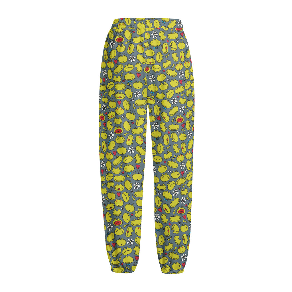 Frog Faces Pattern Print Fleece Lined Knit Pants