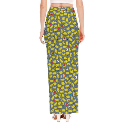 Frog Faces Pattern Print High Slit Maxi Skirt