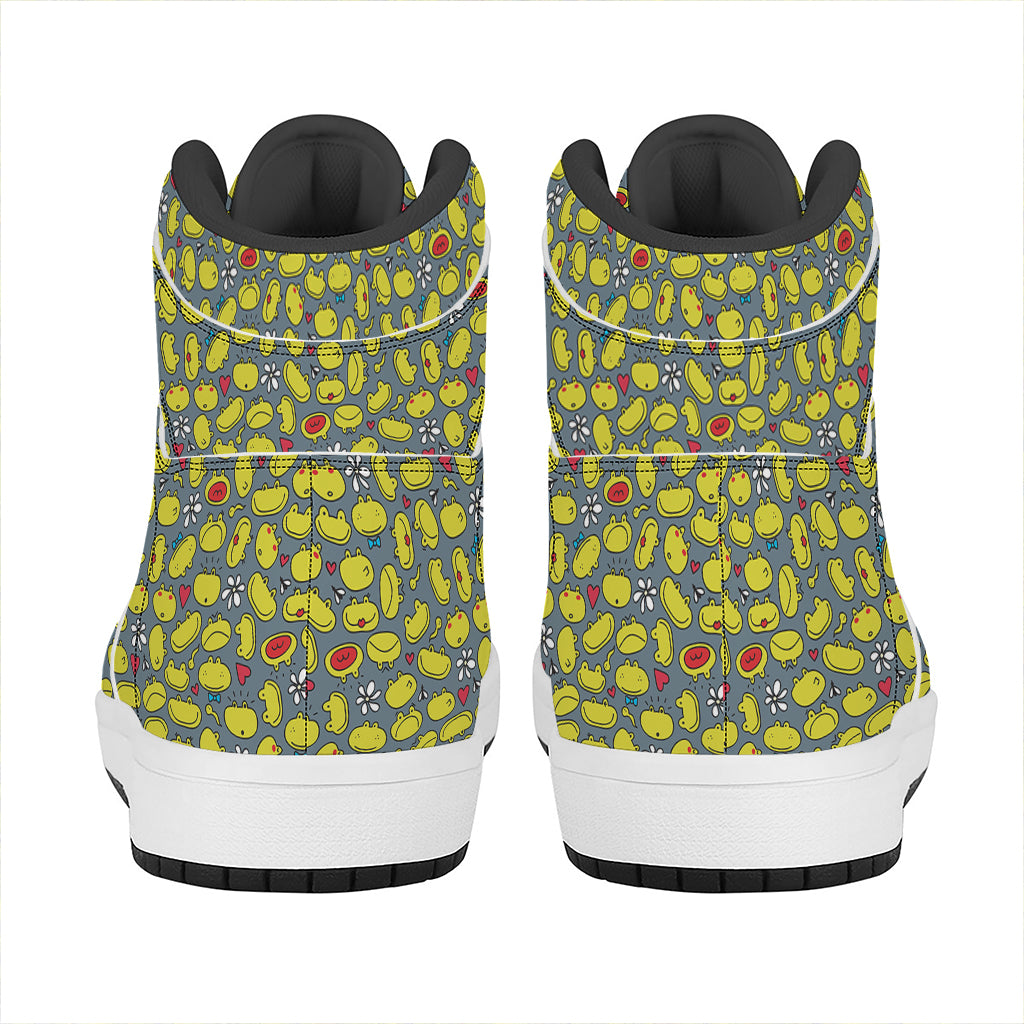 Frog Faces Pattern Print High Top Leather Sneakers