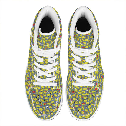 Frog Faces Pattern Print High Top Leather Sneakers