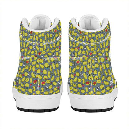 Frog Faces Pattern Print High Top Leather Sneakers