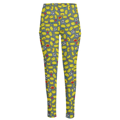 Frog Faces Pattern Print High-Waisted Pocket Leggings