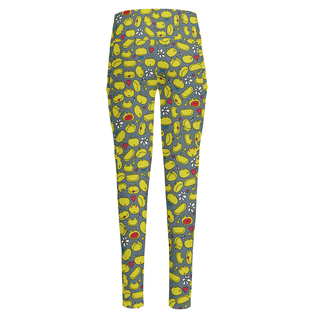 Frog Faces Pattern Print High-Waisted Pocket Leggings