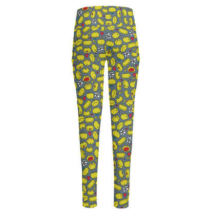Frog Faces Pattern Print High-Waisted Pocket Leggings