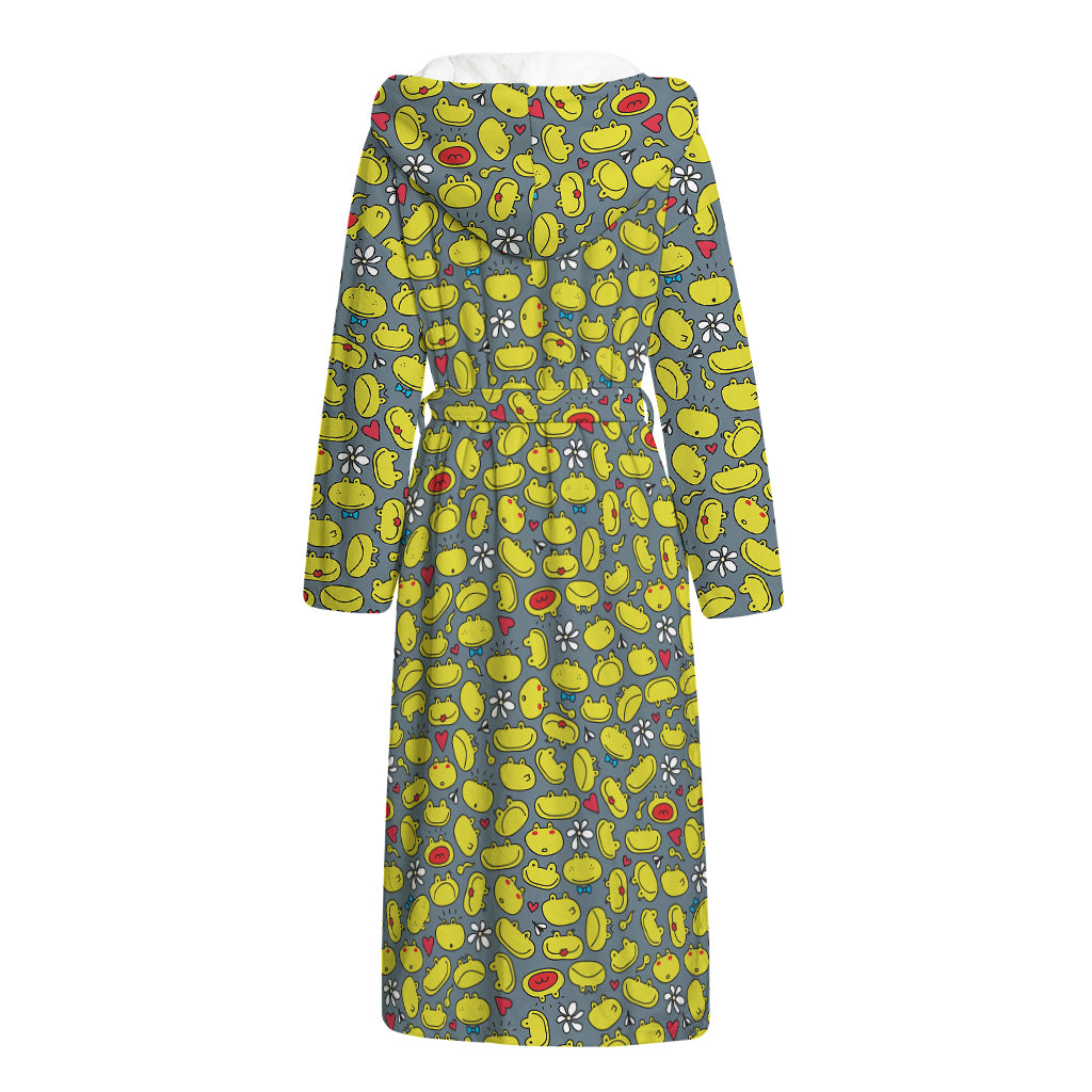 Frog Faces Pattern Print Hooded Bathrobe