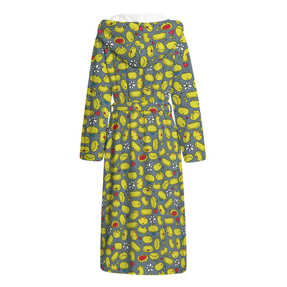 Frog Faces Pattern Print Hooded Bathrobe