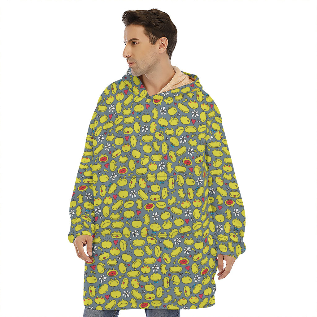 Frog Faces Pattern Print Hoodie Blanket