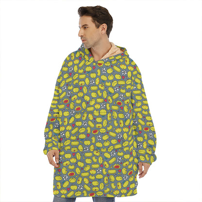 Frog Faces Pattern Print Hoodie Blanket