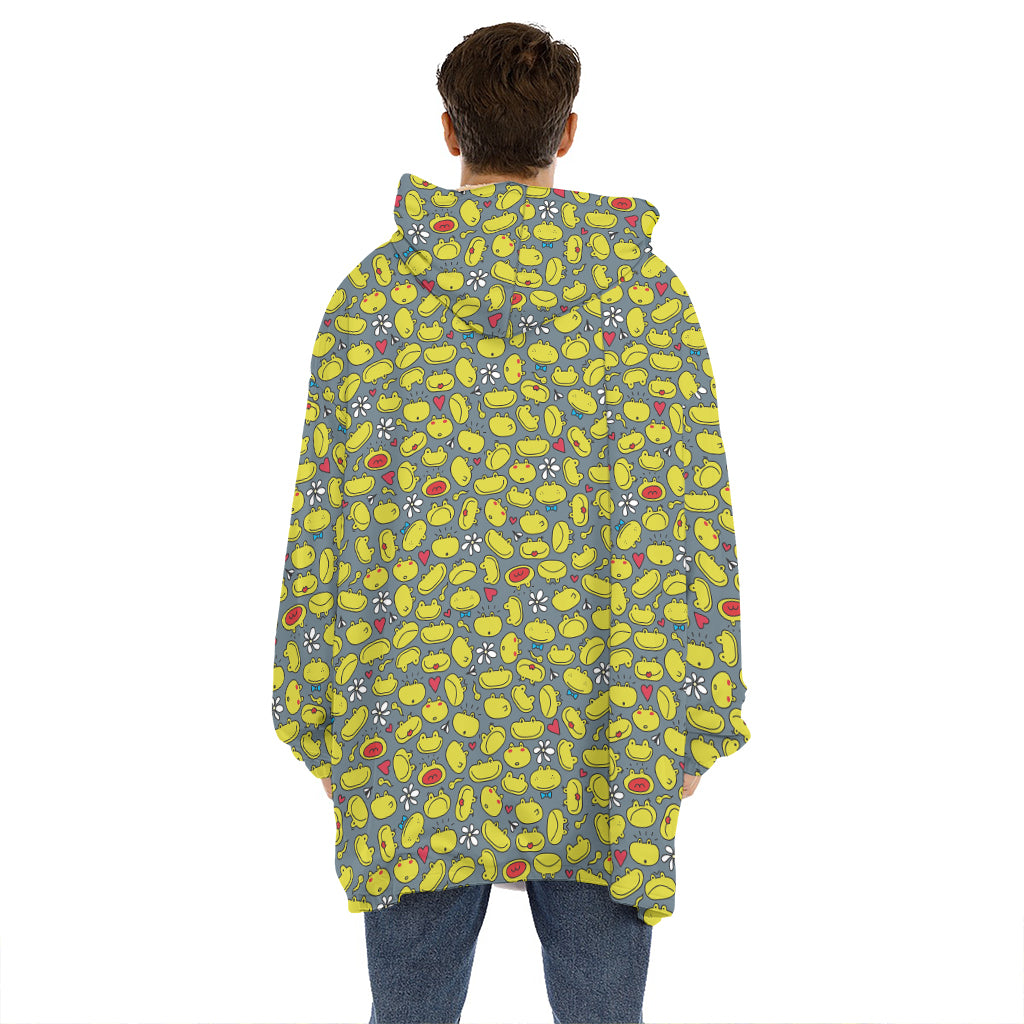 Frog Faces Pattern Print Hoodie Blanket