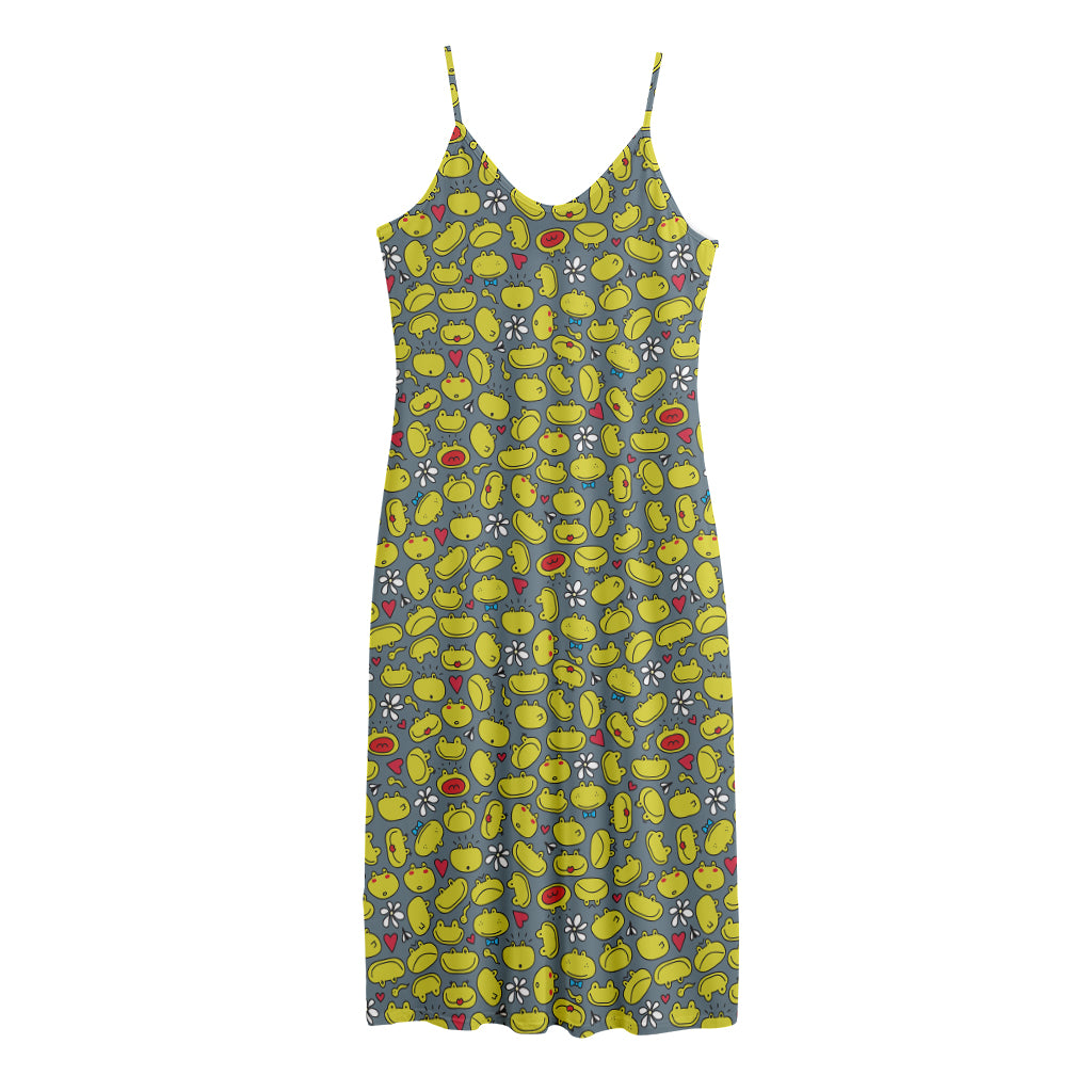 Frog Faces Pattern Print Jersey Midi Cami Dress