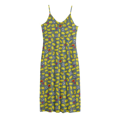 Frog Faces Pattern Print Jersey Midi Cami Dress