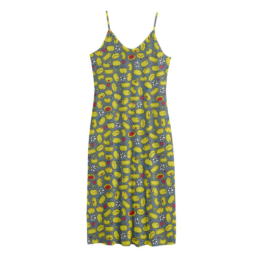 Frog Faces Pattern Print Jersey Midi Cami Dress
