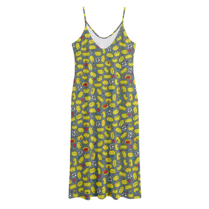 Frog Faces Pattern Print Jersey Midi Cami Dress