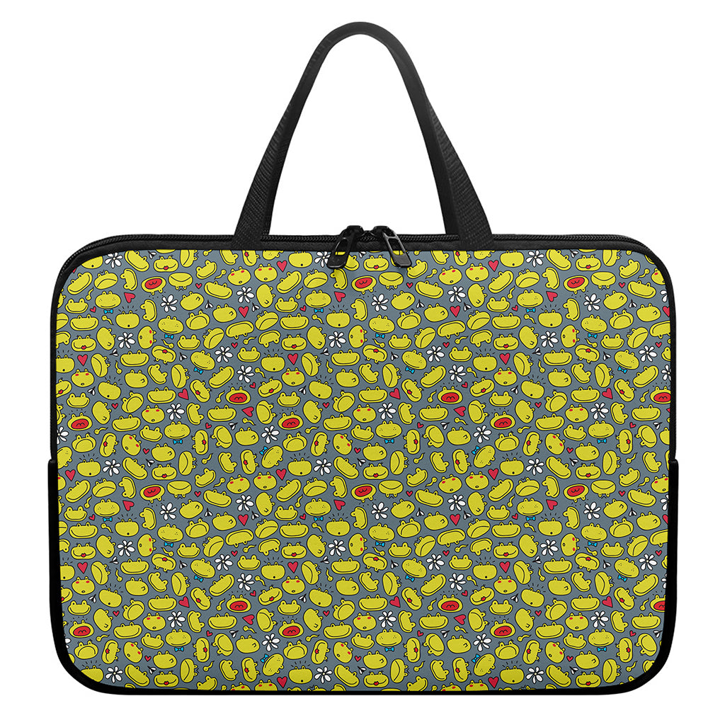 Frog Faces Pattern Print Laptop Sleeve With Handle