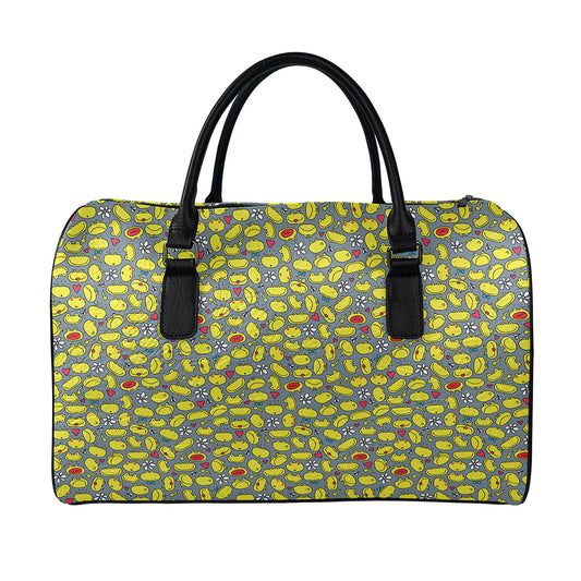 Frog Faces Pattern Print Leather Duffle Bag