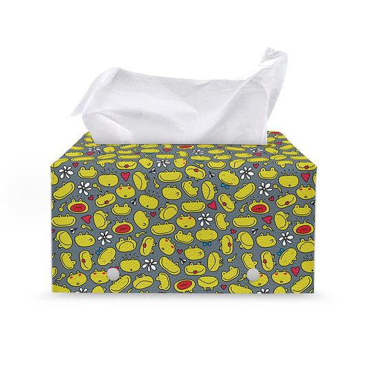 Frog Faces Pattern Print Leather Tissue Box Cover