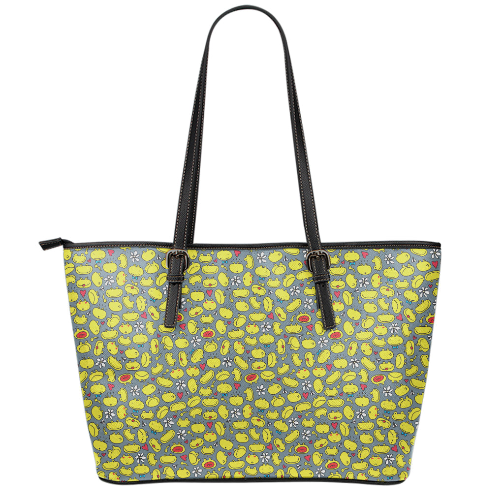 Frog Faces Pattern Print Leather Tote Bag