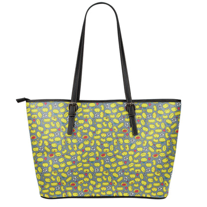Frog Faces Pattern Print Leather Tote Bag